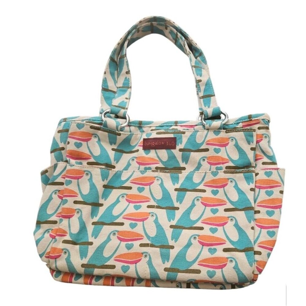 Bungalow 360 Purse Toucan HandBag Three Dividers Beach Double Handle Canvas